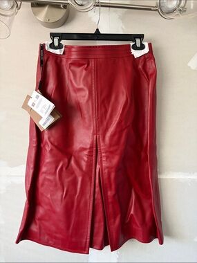 NWT Burberry Red  Leather A-line
 Skirt size 8